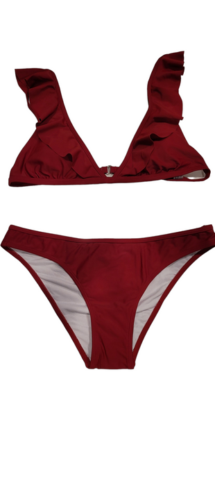 Large Maroon Ruffle Top Bikini